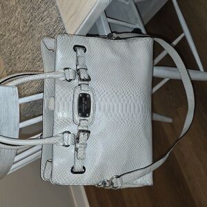 Michael Kors Large Snakeskin Textured Satchel in Cream/ Off White/ Gray